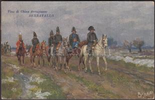 Soldiers, Serravallo Vino di China advertisement, Tuck's "Oilette" Connoisseur postcard, s: Bachiach Barée
