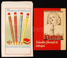 cca 1930 Bp., Schuler József Rt. iróngyár reklámborítékja és szórólapja