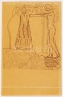 Kozma Lajos (1884-1948): Vázlatrajz. Ceruza, papír, jelzés nélkül, 10×9 cm, hátoldalán Kozma Erzsébet (lánya) által írt eredetiségigazolás.