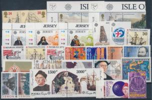 Europa CEPT 500th anniversary of discovery of the USA 61 stamps (with margin+corner+coupon+pairs) 27 countries, Europa CEPT Amerika felfedezésének 500. évfordulója 61 db bélyeg (közte ívszéli + ívsarki + szelvényes bélyegek + párok) 27 országból (3 stecklap)