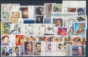 Europa CEPT Famous Women 75 stamps (with margin + corner + coupon + stripe of 4) + 42 countries, Europa CEPT híres nők 75 db bélyeg (közte ívszéli + ívsarki + szelvényes bélyegek + 1 ívsarki négyescsík) 42 országból (3 stecklap)