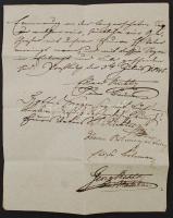1845 Pozsony, német nyelvű irat, több személy aláírásával. / A document in German from Pressburg/Bratislava, with signatures.