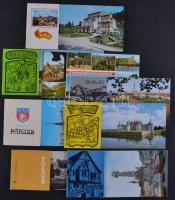 Egy cipősdoboznyi MODERN használatlan magyar és külföldi városképes lap, pár képeslapfüzettel és dim...
