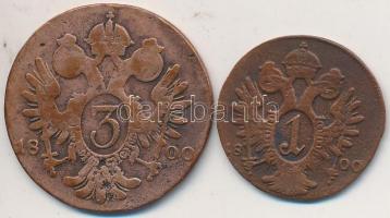 1800G 1Kr Cu + 3Kr Cu "II. Ferenc" T:3 Unger 1404.c,1401.c