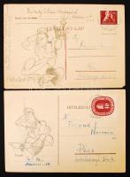 1947 Lovas jelzéssel 2 db militária grafika levelezőlapon