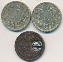 Ausztria 1895. 2h lyukasztás helyén ezüst gombával + 1915. 10h + 1916. 10h T:2,2- Austria 1895. 2 Heller with silver mushroom in the hole + 1915. 10 Heller + 1916. 10 Heller C:XF,VF Krause KM# 2802,2822
