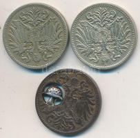 Ausztria 1895. 2h lyukasztás helyén ezüst gombával + 1915. 10h + 1916. 10h T:2,2-
Austria 1895. 2 He...