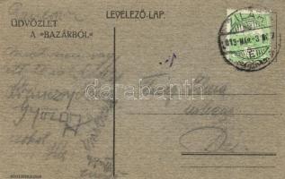 'Üdvözlet a Bazárból' Seres nyomda Zilah / Jewish man, hand-painted postcard, Judaica