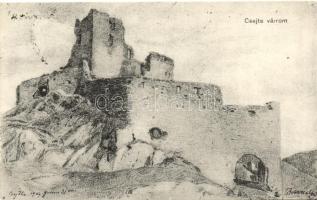 Csejte vára / castle, artist signed