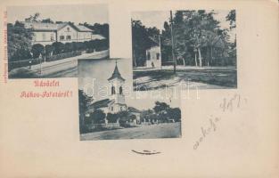 Budapest XV. Rákospalota, Vasútállomás, Park vendéglő, templom; Divald Károly