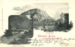 Herkulesfürdő, villanytelep; kiadja Emil Jager / power plant, waterfall (small tear)