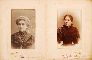 cca 1868-1912 Családi fotóalbum családtagok, rokonok, barátok fényképeivel, illetve vizitkártyáival, kolozsvári és aradi fényképészműhelyekből, összesen 21 db. Fémberakásos bőrkötésben, a gerince kissé elválik, aranyozott lapszélekkel, az egyik lap szétnyílt.