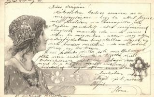 Lady, Art Nouveau, artist signed