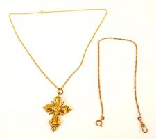 Aranyozott zsebóralánc és nyaklánc kereszttel, fém