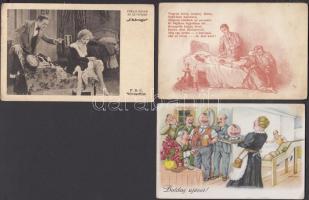 15 db RÉGI motívumlap; művész, hölgy, katonai, üdvözlő, színész, vallás, cserkész / 15 old motive cards; art, lady, military, greeting, actor, religion, scout