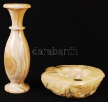 Jelzett alabástrom hamutartó és váza, jó állapotban, 19×18 cm, m:25 cm