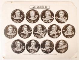 1906 "Az aradi 13", illetve "Nagy idők tanúi. Az 1848-49-iki agg honvédek". A Független Magyarország c. napilap 1906 március 15-i ünnepi számának 2 db melléklete. Széleiken kisebb szakadásokkal, egységesen 38×28,5 cm