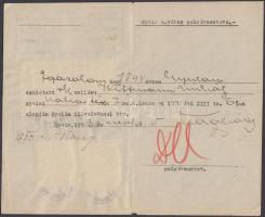 1933 Gyula, Polgármesteri igazolás 20 F, 50 F és 2x1P városi illetékbélyeggel