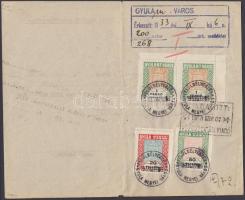 1933 Gyula, Polgármesteri igazolás 20 F, 50 F és 2x1P városi illetékbélyeggel