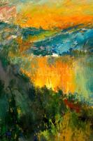 Bakányi Gyula (1955-): Dunakanyar. Olaj, farost, jelzett, üvegezett keretben, 60×80 cm