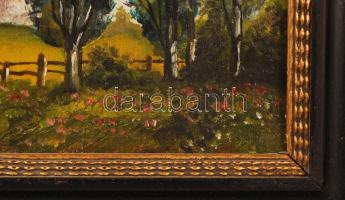 Balogh jelzéssel: Pirkadat. Olaj, vászon, keretben, 15×22 cm