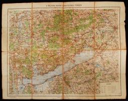 1929 A Balaton tágabb környékének térképe, M.Kir.Állami Térképészet, sérült, ragasztott, 60x47 cm