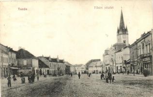 Torda, Fő tér, gyógyszertár, Frenkel Lipót üzlete / main square, pharmacy, shop (EK)