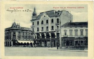 Nagyvárad, Poynár ház, Rimanóczy szálloda, Fogorvos, Koch ruhaáruház, China ezüstgyári raktár, Jelinek Ferencz, Erdős és Grünfeld és Dénes Béla üzlete / house, hotel, shops, dentistry (EK)