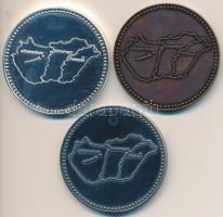 DN "HM Ingatlankezelési Hivatal" Br, ezüstözött és  ezüstpatinázott emlékérem (3x) dísztok...