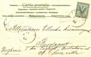 Floral art postcard with glittering decoration, litho