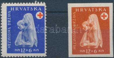 Vöröskereszt fogazott + vágott bélyeg (színváltozatok), Red Cross perforated + imperforated stamp (volour variations)