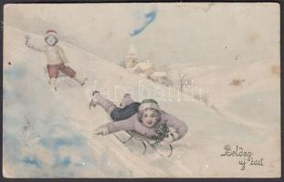 10 db RÉGI motívumlap pár lithoval; üdvözlő (karácsony, újév) gyerek / 10 old motive cards with some...