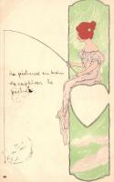 1899 Fishing lady; Raphael Kirchner style Art Nouveau postcard