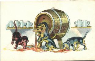 Dogs, barrel, humour, B.K.W.I. 540-2.