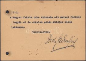 1937 Zichy Ödön gróf aláírása levelezőlapon