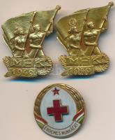 1949. "MHK (Munkára Harcra Kész)" aranyozott Br jelvény (2xklf) + ND "Érdemes Munkáért" zománcozott vöröskeresztes jelvény T:2