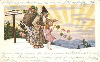 New Year, Santa Claus, chimney sweeper, pig, clover (EK)