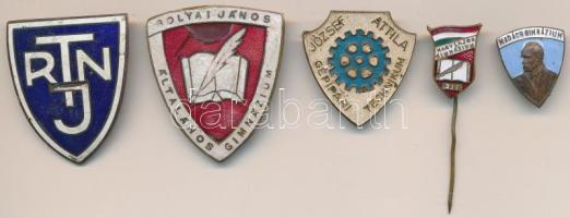 5db bronz iskolajelvény, főleg zománcozott darabok T:vegyes