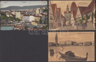 30 db RÉGI külföldi és történelmi magyar városképes lap pár művész lappal; olasz, francia, német, cseh, osztrák / 30 old foreign and historical Hungarian town-view postcards with some art postcards; Italian, French, German, Czech, Austrian