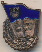 NDK DN "Freie Deutsche Jugend (FDJ) Tudásért" zománcozott ifjúsági jelvény, sorszámozott T:2- GDR ND "Freie Deutsche Jugend (FDJ) Für gutes Wissen" enamelled youth badge,serial numbered C:VF