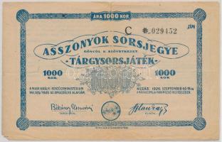 Budapest 1926. "Asszonyok sorsjegye" 1000K tárgysorsjáték T:III