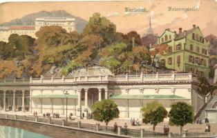 Karlovy Vary, Karlsbad; Felsenquelle / fountain, litho s: Erwin Pendl