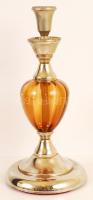 Üvegbetétes gyertyatartó, fém , jó állapotban, m:33,5 cm