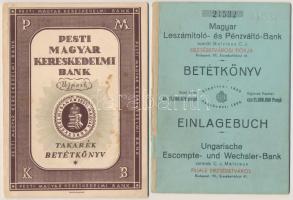 1942 . "Magyar Leszámítoló és Pénzváltó Bank" betétkönyve + 1943. "Pesti Magyar Kereskedelmi Bank" takarékbetétkönyve