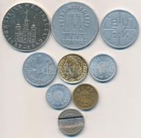 9db vegyes magyar és külföldi zseton T:vegyes