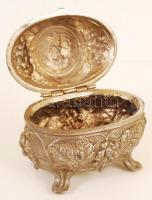 Antik hatású fém ékszertartó doboz, 10x14x9 cm