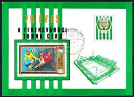 1974 "75 éves a Ferencvárosi Torna Club" emléklap, hátoldalán az akkori futballcsapat tagj...