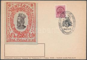 1942 Szent László levélzáró emlékbélyegzős papírlapra felragasztva