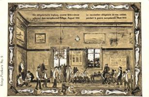 Compulsory vaccination of the soldiers during the war, Postkarte No. 9. artist signed