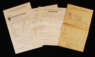 1916-1920 4 darabos zenei okmány tétel: zeneiskolai évvégi bizonyítványok Krausz Gábor és Fodor Ernő zeneiskoláiból.